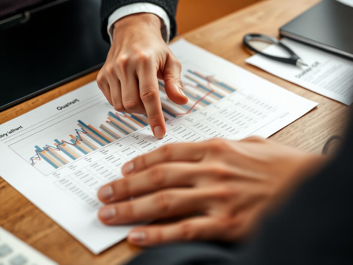 Accountant reviewing quarterly financial charts